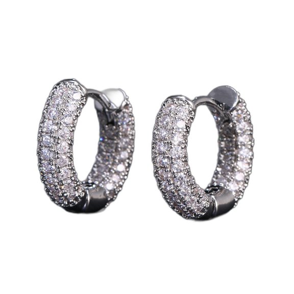 LINXIQIN Womens 14K White Gold Plated Earrings with Cubic Zirconia 2 Piece Set