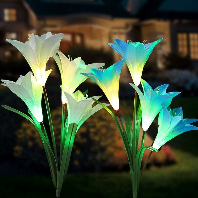 Luces solares para jardín al aire libre 8 luces solares LED multicolores cambiantes de flores de lirio para patio de jardín (azul/blanco) 11 oz JAMW Sencillez
