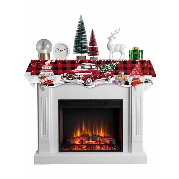 Christmas Mantel Scarf Fireplace Decorations for Living Room, Winter Red Truck Xmax Cardinal Gnomes Gifts Fireplace Mantel Scarf Cover Runner for Halloween/Thanksgiving/Christmas Decor 70"x17"