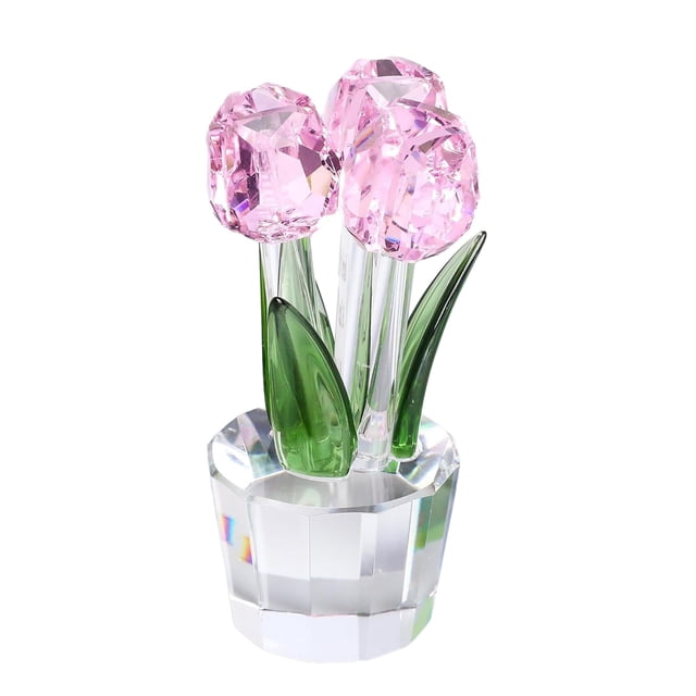 Figura de tulipán de cristal sintético coleccionable, adorno de flor de tulipán transparente, ramo de flores de cristal, regalo para cumpleaños, mujeres, novias y esposas.