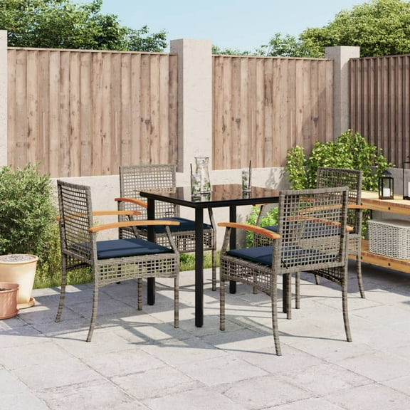 vidaXL 5 Piece Patio Dining Set with Cushions Gray Poly Rattan