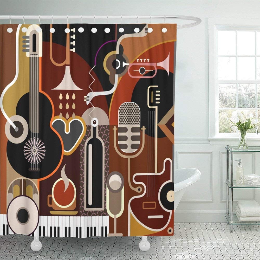 WOPOP Black Jazz Abstract Music Collage with Musical Instruments White