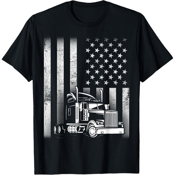 Semi Truck Driver 18 Wheeler Trucker Cool US American Flag T-Shirt