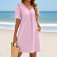 thumbnail image 4 of QIJIE Shift Dress for Women V Neck Short Sleeves Solid Color Casual Flowy Summer Dresses(S-2XL) Pink S, 4 of 5