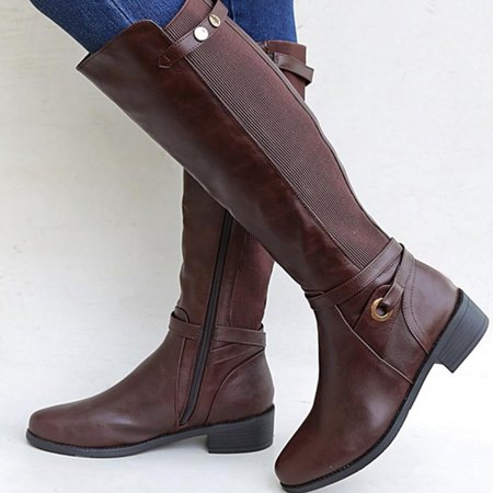 

Tdoqot Womens Thigh High Boots- Christmas Gifts Casual Low-heeled Chunky Heel Women s Mid Calf Boots Brown 37