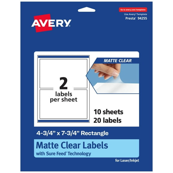 Avery Matte Clear Rectangle Labels, 4-3/4" x 7-3/4", 20 Total