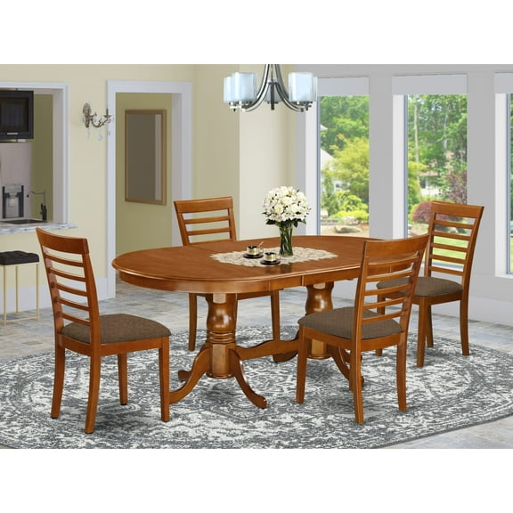 East West Furniture  Dining Furniture Set Includes an Oval Table with Butterfly Leaf and Dining Chairs (Chair Seat Type Options) PLML5-SBR-C
