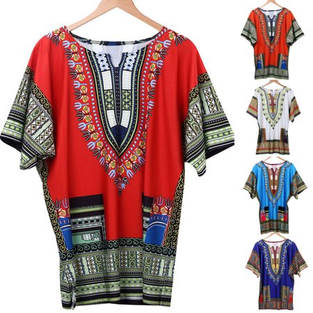 Multitrust Hot Women Traditional African Print Dashiki Dress Short Sleeve Party Shirt