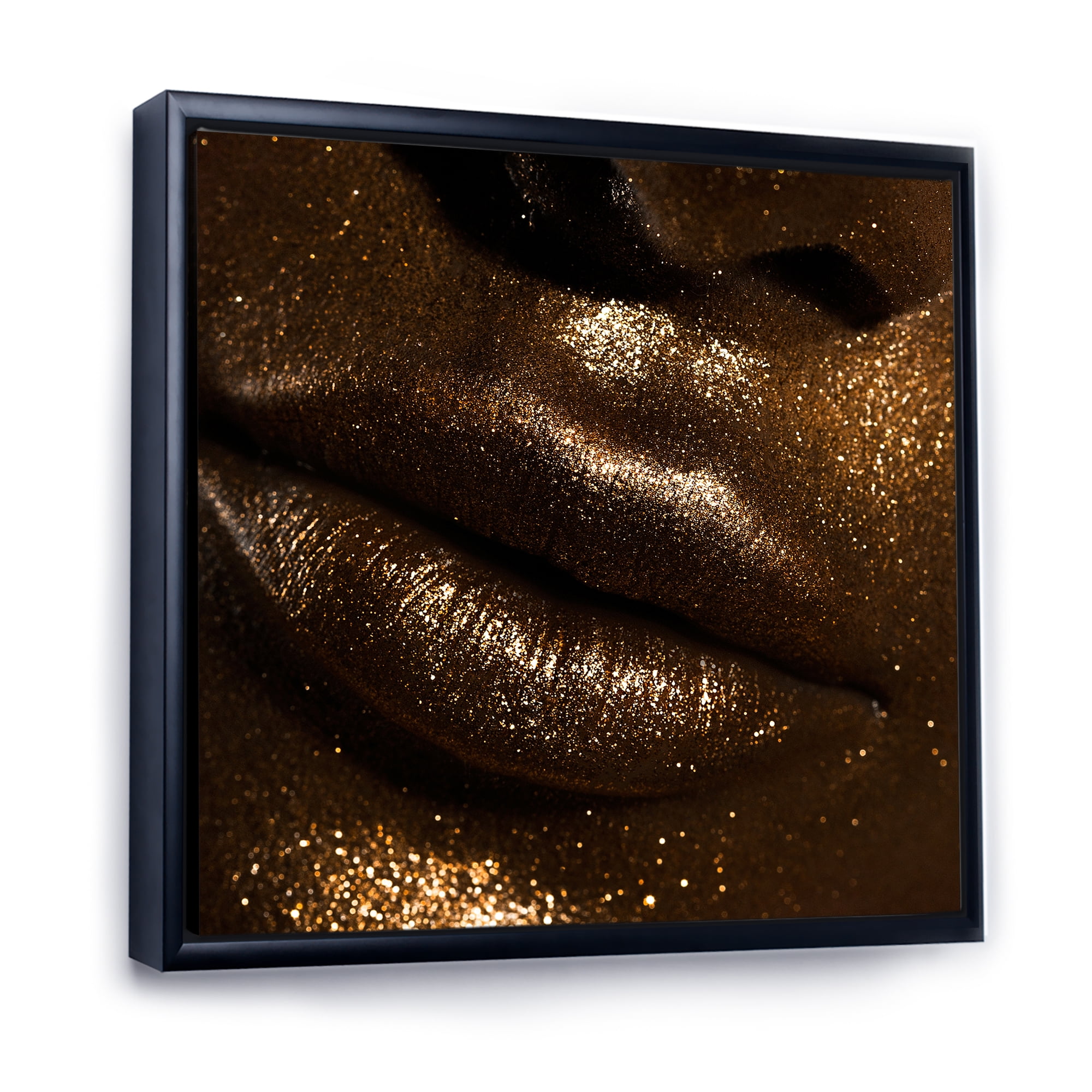 Designart 'Girl Lips With Glitter and Spangle' Modern Framed Canvas Wall Art Print