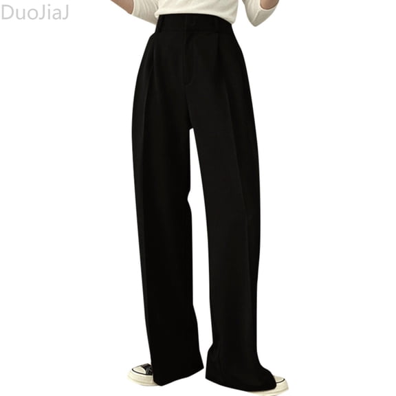 DuoJiaJ Women's Chic And Relaxed Solid Color Western Suit Pants Perfect For Spring And Autumn Women's Wide Leg Pants Black L