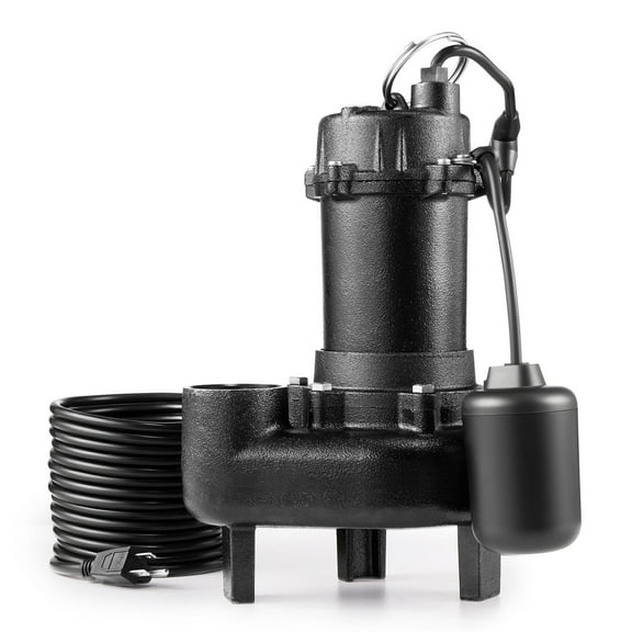 VEVOR Submersible Sewage Pump, 1/2 HP, 6000 GPH Cast Iron Sewage/Effluent Pump with Automatic Tethered Float Switch, 2-Inch NPT Discharge, 120V, 25 ft Max Lift, for Basement, Septic Tank, Residential
