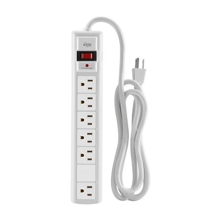 KMC 6-Outlet Surge Protector Power Strip, Extra Wide Plug, 6ft Extension Cord, 1200 Joules, White, 2-Pack