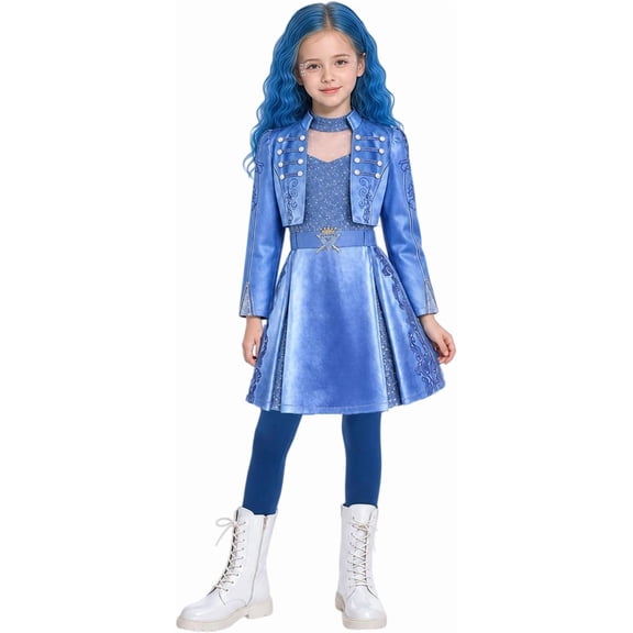 Blue Princess Costume - Rise Red Halloween Costume Birthday Outfit Dress Up Set, 4 Piece Top Jacket Skirt and Pants Set Pull on Waists Halloween Birthday Stage Wear School