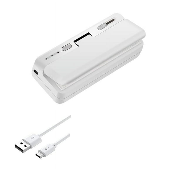 Mini Bag Sealer, USB Charger Potato Chip Bags Heat Sealer Capper, Reseals Snack Plastic Seal and Cutter White