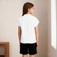 thumbnail image 4 of POIUYTR Girls Summer Cotton Linen Shirts Casual Loose V Neck Button Short Sleeve Blouses Kids Trendy Vacation Side Split Tops, 4 of 6