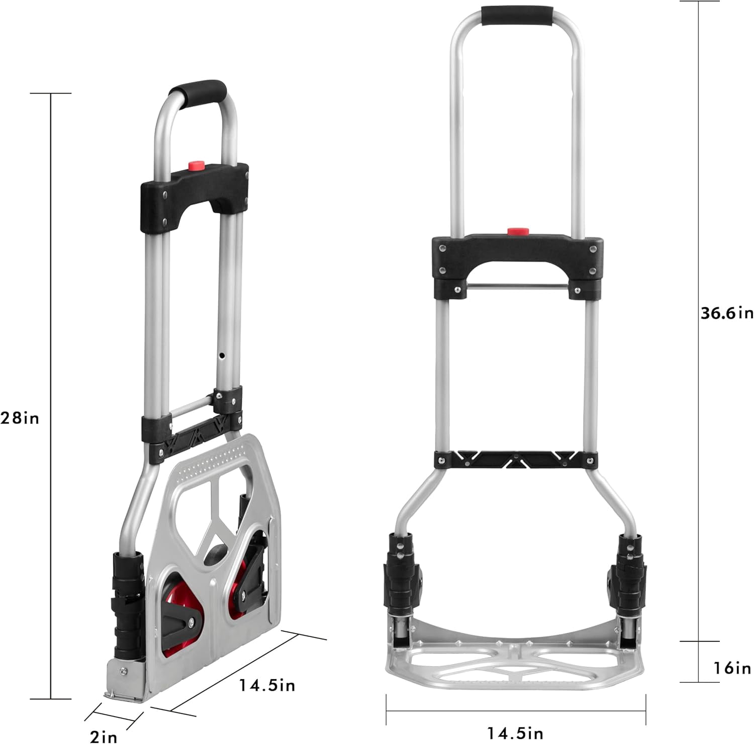 Dolly Cart Folding Hand Truck and Dolly,Steel Portable Cart with Telescoping Handle and Nylon+Rubber Wheels 180 lbs Capacity