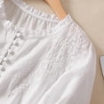 thumbnail image 4 of Fall Outfits For Women 2025 Cotton Linen Button Short Sleeve Top, Summer Loose Crew Neck Vintage Embroidered Blouse 1pc , White M, Size M-2XL, 4 of 7