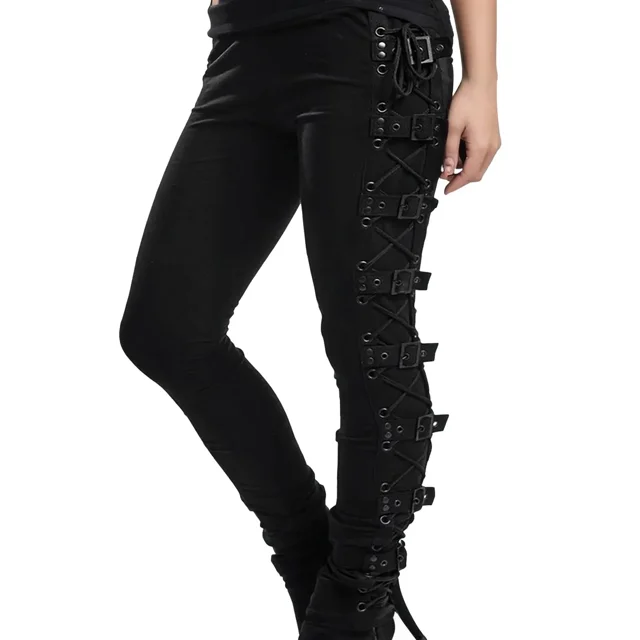 Ropa Steampunk para mujer, pantalones de tubo elásticos ajustados con cordones cruzados, ropa de calle Y2K, vestido Medieval de pirata vikingo