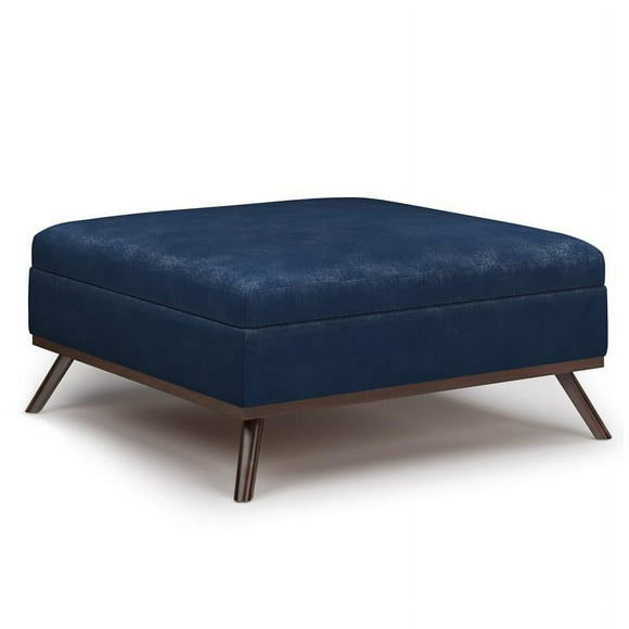 Owen 36 in.W Coffee Table Storage Ottoman in Distressed Dark Blue Faux Leather