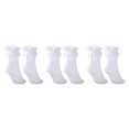 thumbnail image 1 of Baohd White Breathable And Stretchy Women Lace Socks With Bow Detailing Opaque Ruffle Lace Socks 3Set, 1 of 6