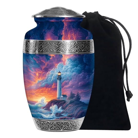 Cloudy Ocean Light House Urns For Adult Women Ashes - Large Funeral Urn For Adult Male & Female Ashes - Cremation Decorative Ashes - 10 Inch