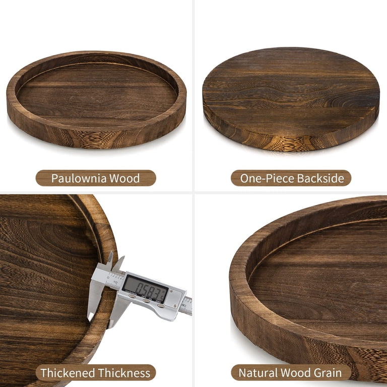 Hanobe Round Wooden Candle Tray, 11.8", Brown Distressed photo 4
