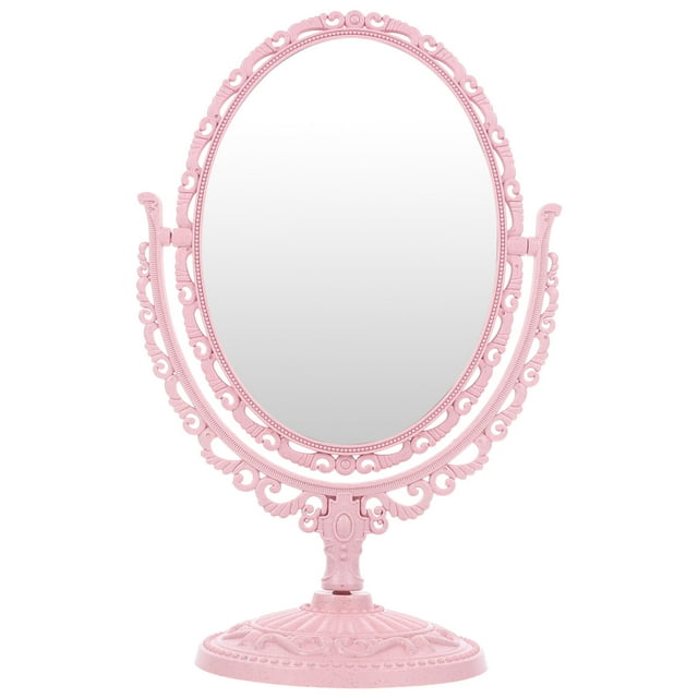 Tabletop Vanity Mirror Double-Sided Magnifying Makeup Mirror with 360 Degree Rotation (Oval, Pink)