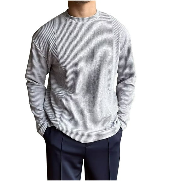 CYiJun Men's Long Sleeve Shirts Soft Stretch Basic Tees Crew Neck Classic Fashion Casual T Shirt,Gray L