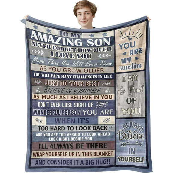 Son Gifts from Mom Blanket, Gifts for Son, Best Gifts for Grown Son, Mom to Son Gifts, To My Amazing Son - Back to School/Birthday/Graduation Gift Ideas for Son from Dad Throw Blankets 50*60