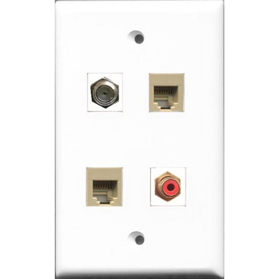 RiteAV 1 Port RCA Red and 1 Port Coax Cable TV- F-Type 2 Port Phone RJ11 RJ12 Beige Wall Plate