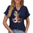 thumbnail image 6 of Craaazy Mardi Gras Shirts for Women Short Sleeve Casual Carnival Printed V-neck T-shirts Gifts, 6 of 6