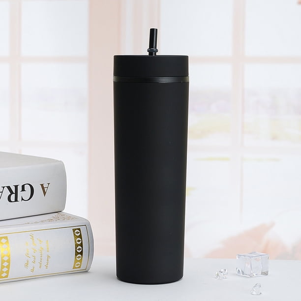Vaso de plástico de doble capa de 16 oz, alto valor de color, gran capacidad, vaso para bebidas frías, recto, vaso con pajita para mujer