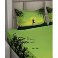 thumbnail image 6 of Ambesonne Nature Fitted & Top Sheet Set with Shams, Sunset Sky in Forest, Green Black Yellow, 6 of 8