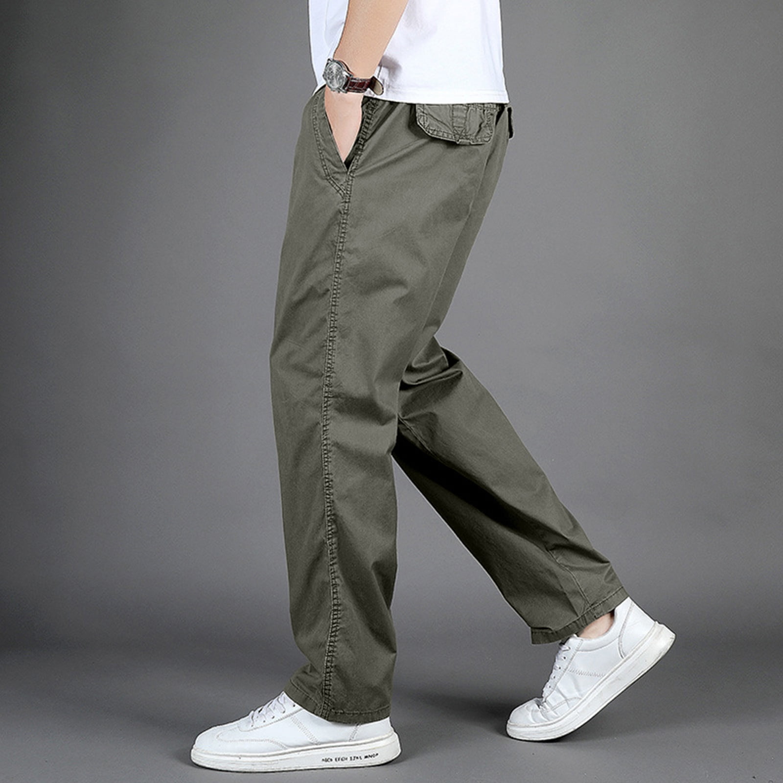Mens Fashion Casual Loose Cotton Plus Size Pocket Lace Up Elastic Waist Pants  Trousers 42x29 Mens Pants Nonslip Band Big And Tall Pants Warm And Tote  Stretch Chinos Men Little Pants Mens