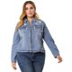 thumbnail image 4 of Women's Plus Size Denim Jacket Turndown Collar Chest Pocket Frayed Hem Crop Jean Jackets Blue 1X, 4 of 7