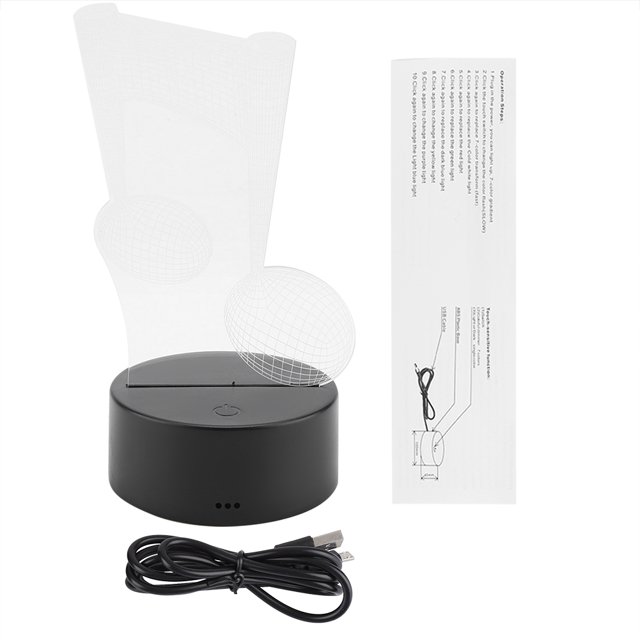 USB 4.5V 3W Lámpara de siete colores Base Interruptor táctil Panel acrílico 3D Luz nocturna Negro