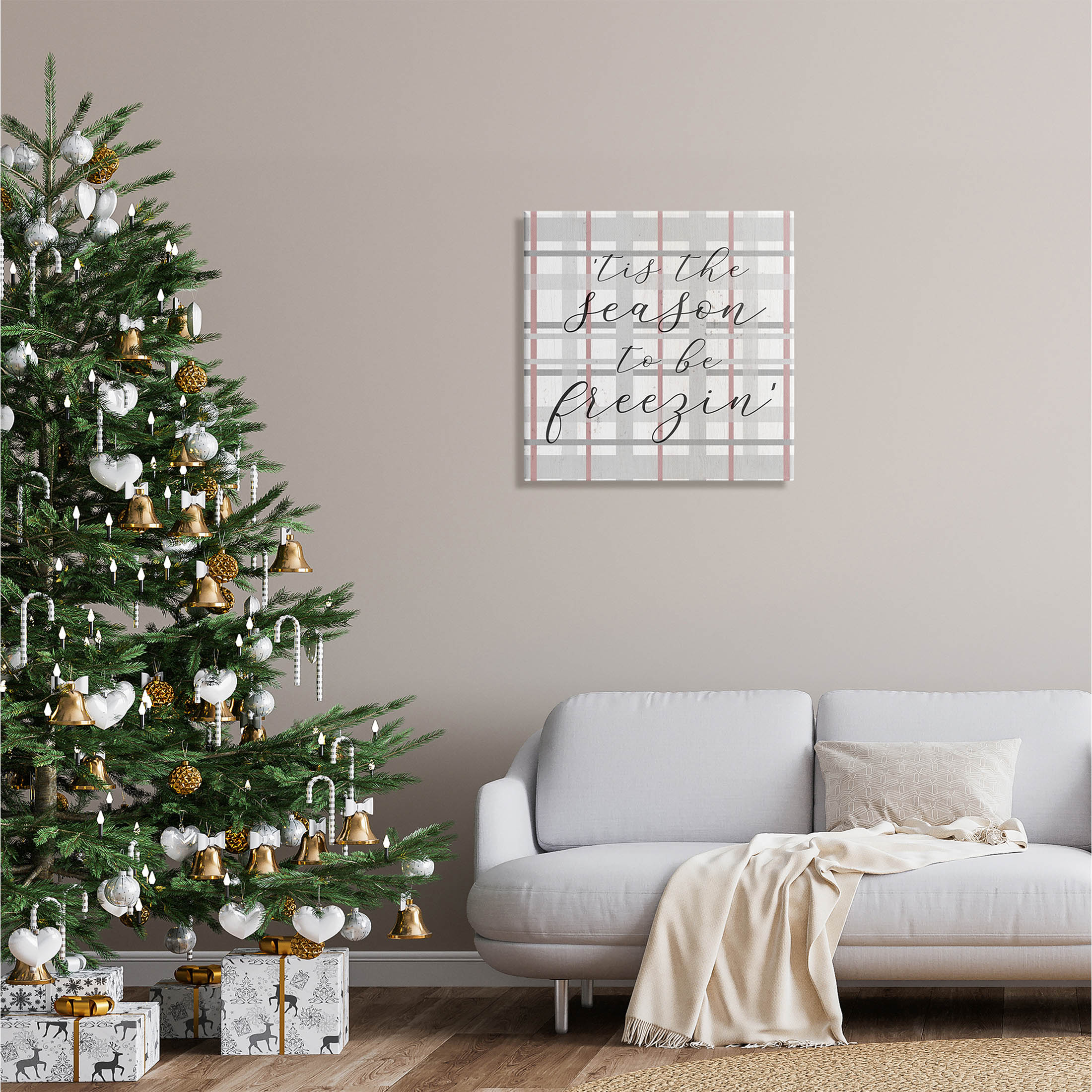 Tis The Season To Be Freezin' Winter Plaid Holiday Graphic Art Gallery Wrapped Canvas Print Wall Art