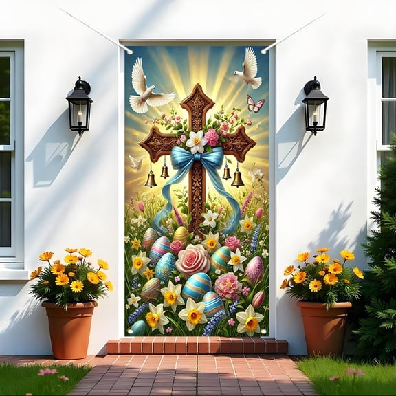 HongHeng Clearance Under $2.00 Easter Door Curtain Suitable for Large Party Supplies Room Garden Wall Decoration Holiday Decoration Background