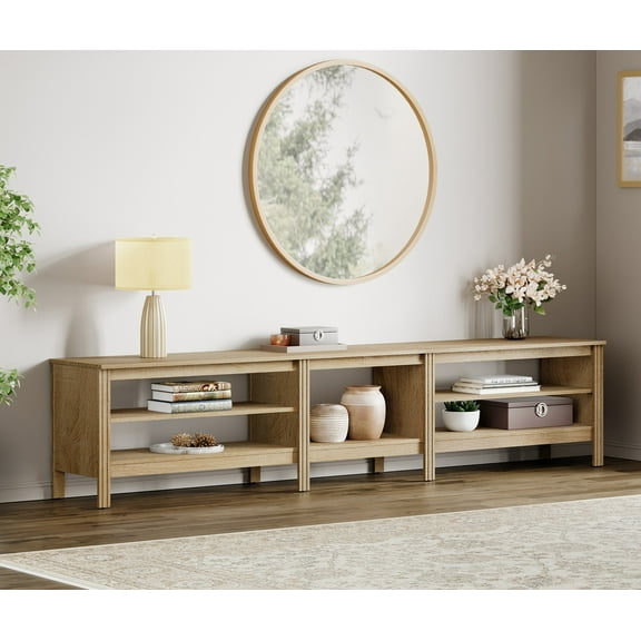 Fitueyes 94" Wood TV Stand for 85-100" TVs, Media Console with Open Shelves for Living Room Bedroom, Oak