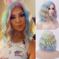 thumbnail image 2 of RightOn 14" Rainbow Wig Short Curly Bob Wig Colorful Hair Wigs Multi-Color Wig Synthetic Wigs with Wig Cap, 2 of 7