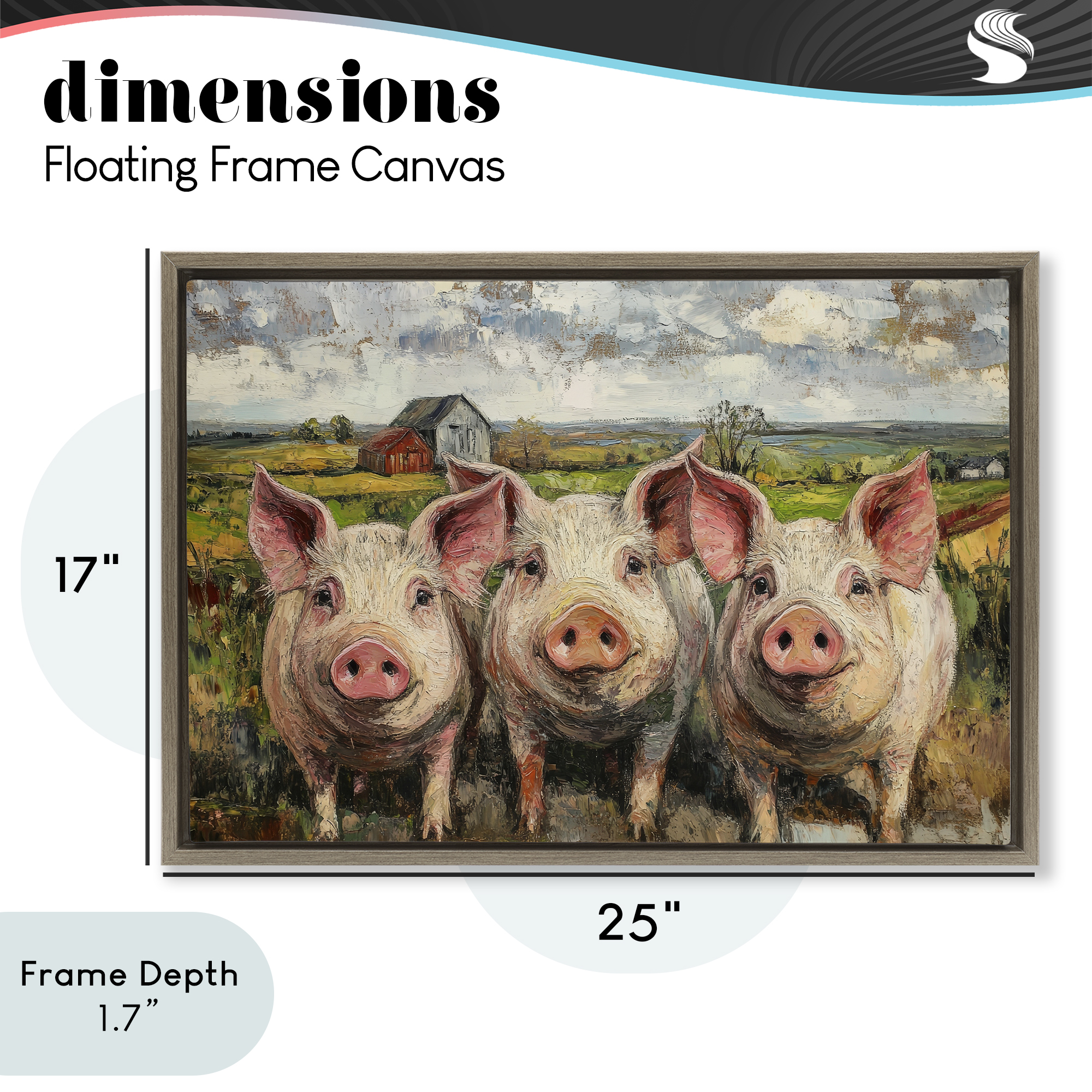 Stupell Industries Classic Barnyard Pigs in Countryside Brown Framed Floater Canvas Wall Art, design by Petal Prints Design
