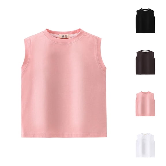 SGFCWSX Kids Tank Tops Girls Solid Color Sleeveless Crew Neck Everyday Wear Top Pink Size 7 Years
