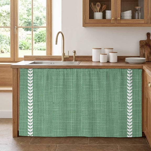 Vintage Forest Green Cabinet Curtains 32"Wx55"L, Country Pastoral Farmhouse Leaf Stripe Under-Desk Privacy Dust Proof Drape Dishwasher Curtain Sink Skirt for Kitchen Closet Bathroom Laundry