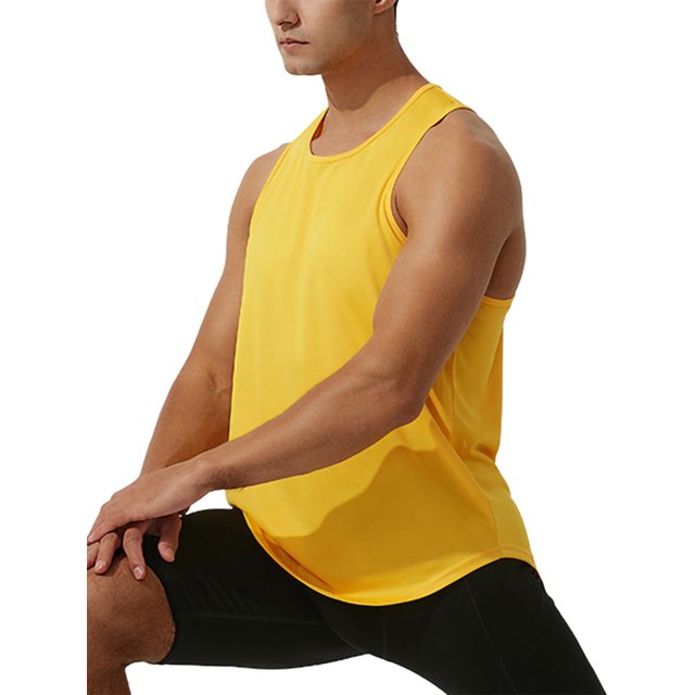 CVLIFE Débardeur d'Été pour Hommes Col Rond Sans Manches Évacuant L'Humidité Couleur Unie T-Shirt de Musculation Jaune L