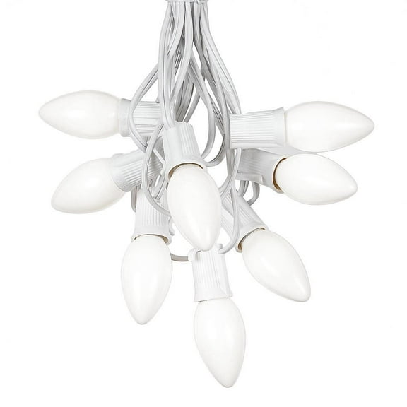 Novelty Lights 25 Feet C9 White Christmas String Light Set, Ceramic Vintage Holiday Hanging Light Set, White Wire
