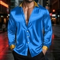thumbnail image 6 of GuangCheng Mens Shirts,Satin,Long Sleeve,Button Down Shirts with Contrast Collar,Cuffs,Slim Fit,Luxurious Shiny Tops,Sky Blue,Size M, 6 of 8