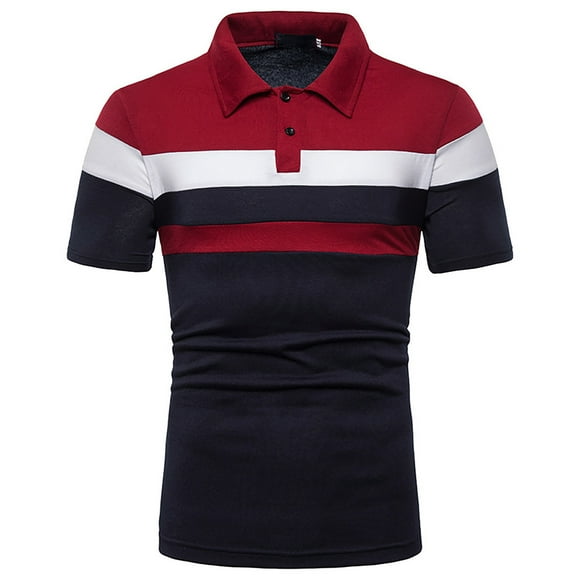 Pisexur Polo Shirts for Men Personality Men's Casual Slim Short Sleeve Patchwork T Shirt Top Blouse(Available in Big & Tall)