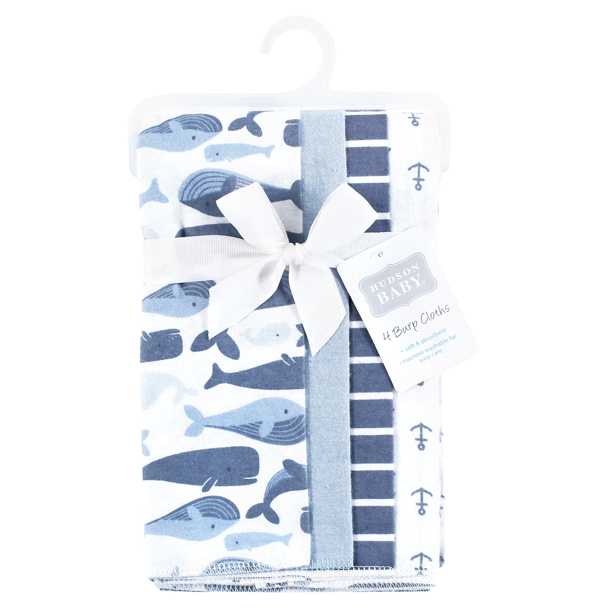 Hudson Baby Infant Boys Cotton Flannel Burp Cloths 4pk, Cute Whales, One Size