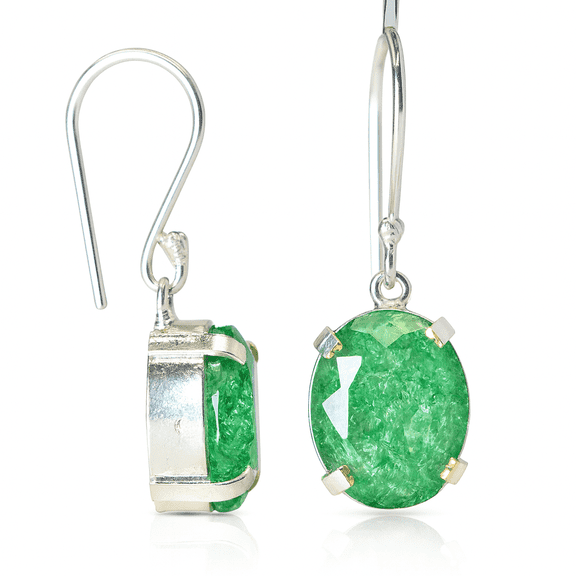 Colombian Natural Green Emerald 50 Ct Oval CERTIFIED 925 Sterling Silver Earring