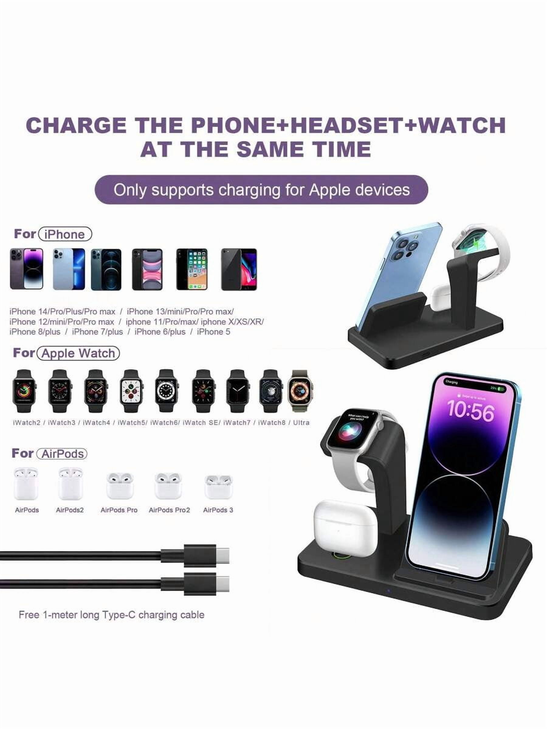 3 in 1 Wireless Charger Stand for iPhone 14-6, Apple Watch Ultra/SE/10-2, AirPods 4/3